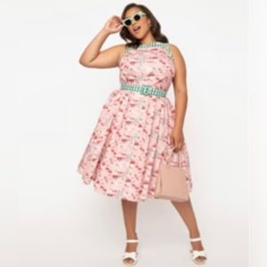 Pink & mushroom Maxine swing dress